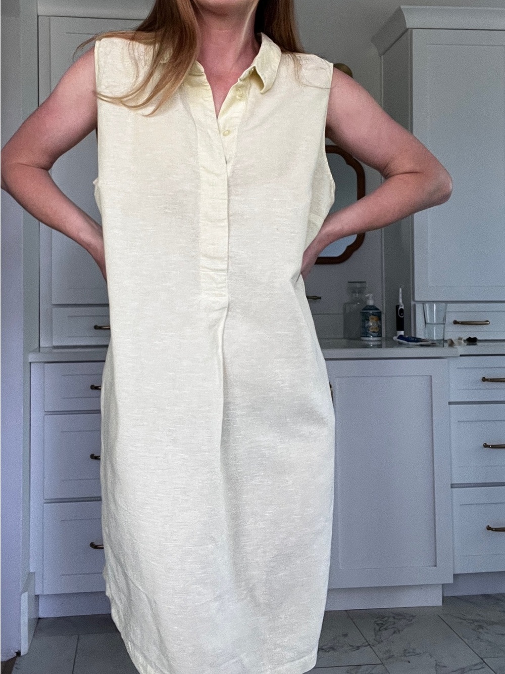 Linen cotton blend mint/lime sleeveless summer Shirt Dress